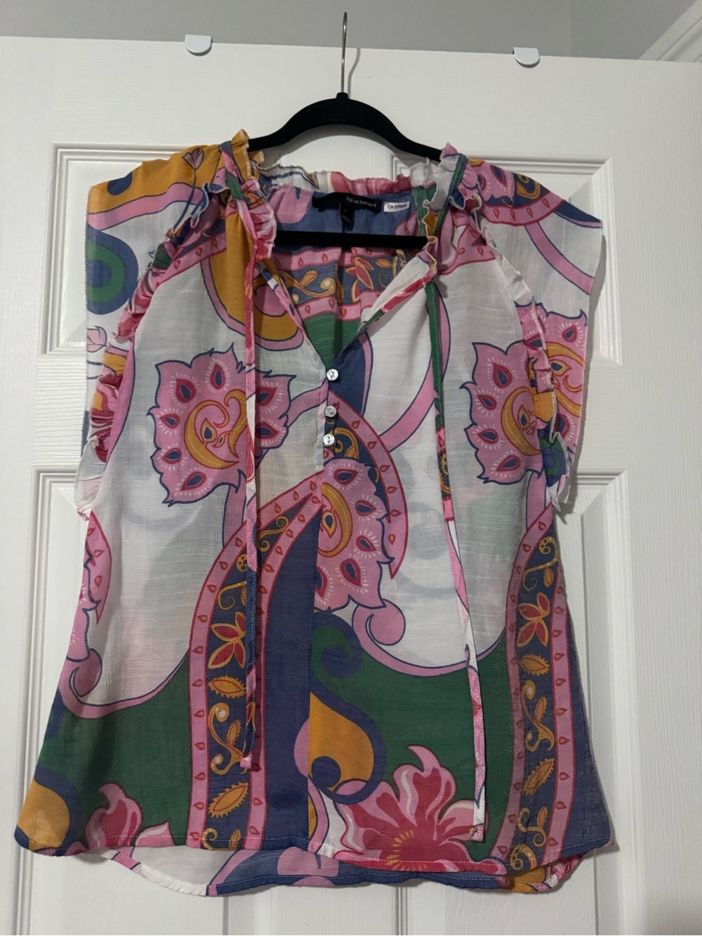 Harve Benard Pink & Green Floral Tie-Neck Blouse